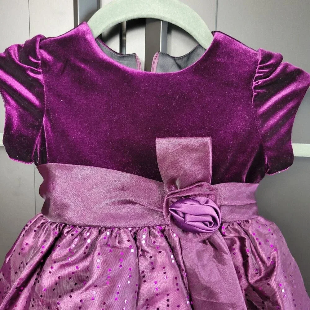 Girls Purple Velvet Sequin Sparkle Party‎ Dress 24M